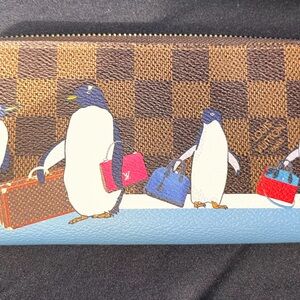 Louis Vuitton Damier Ebene Wallet with Penguin Bag Print - Brown, Blue, Red